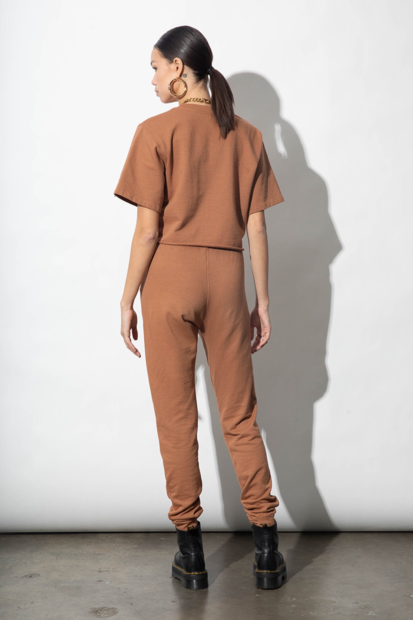 Ally Camel Organic Cotton French Terry High Waisted Jogger  | Parva Studios