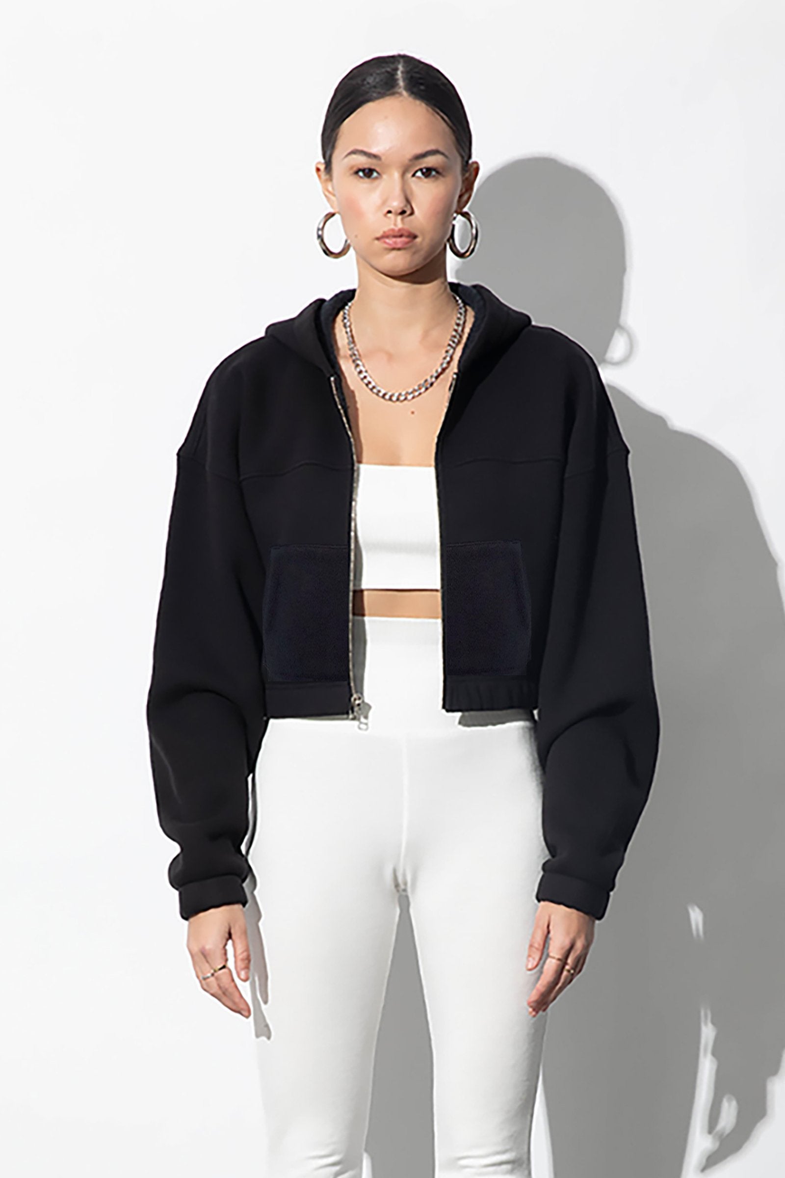 Slater Black Cotton Crop Hoodies | Parva Studios