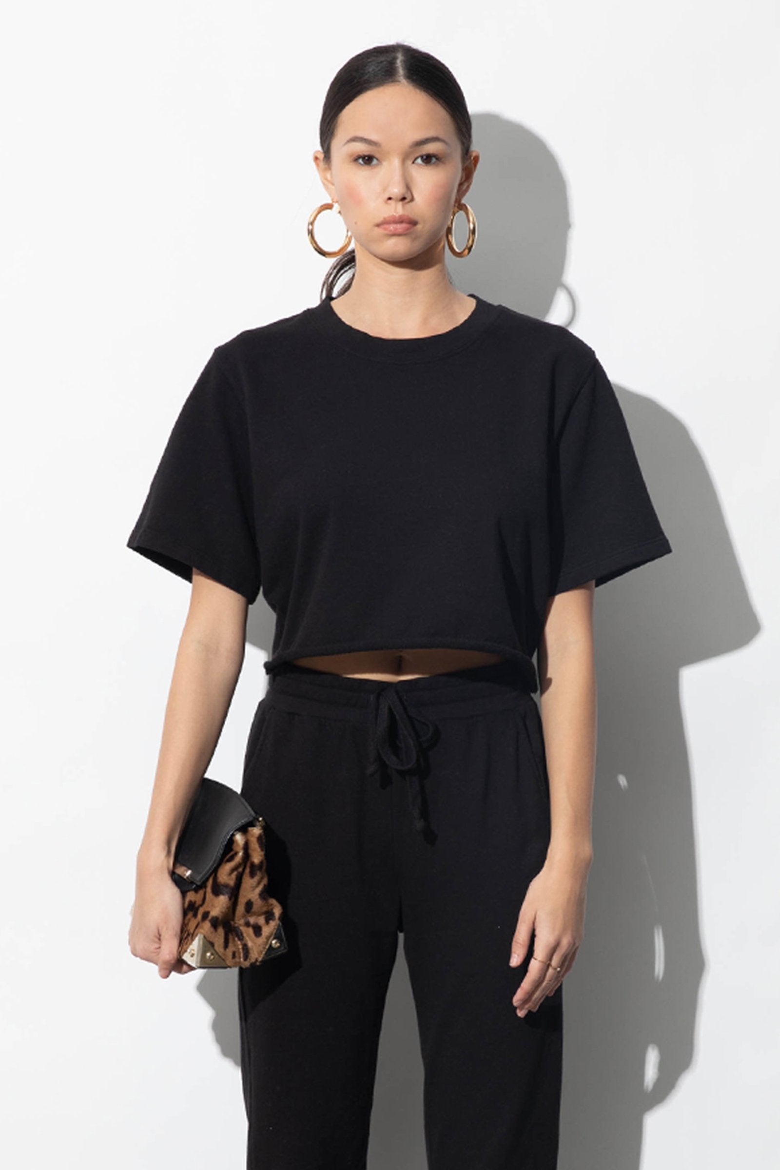 Ally Black Organic French Terry Crop Top  | Parva Studios