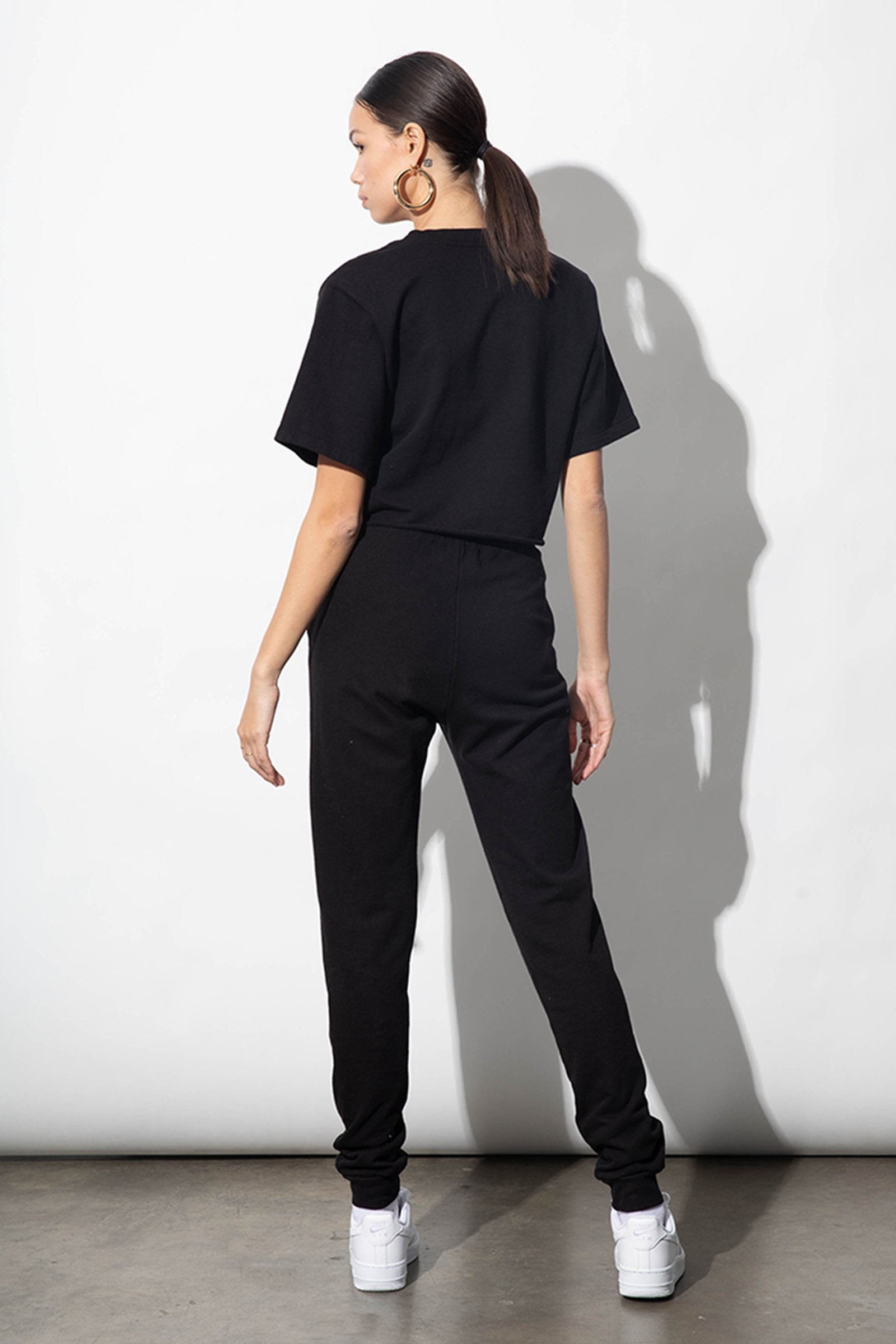 Ally Black Organic Cotton French Terry High Waisted Jogger  | Parva Studios
