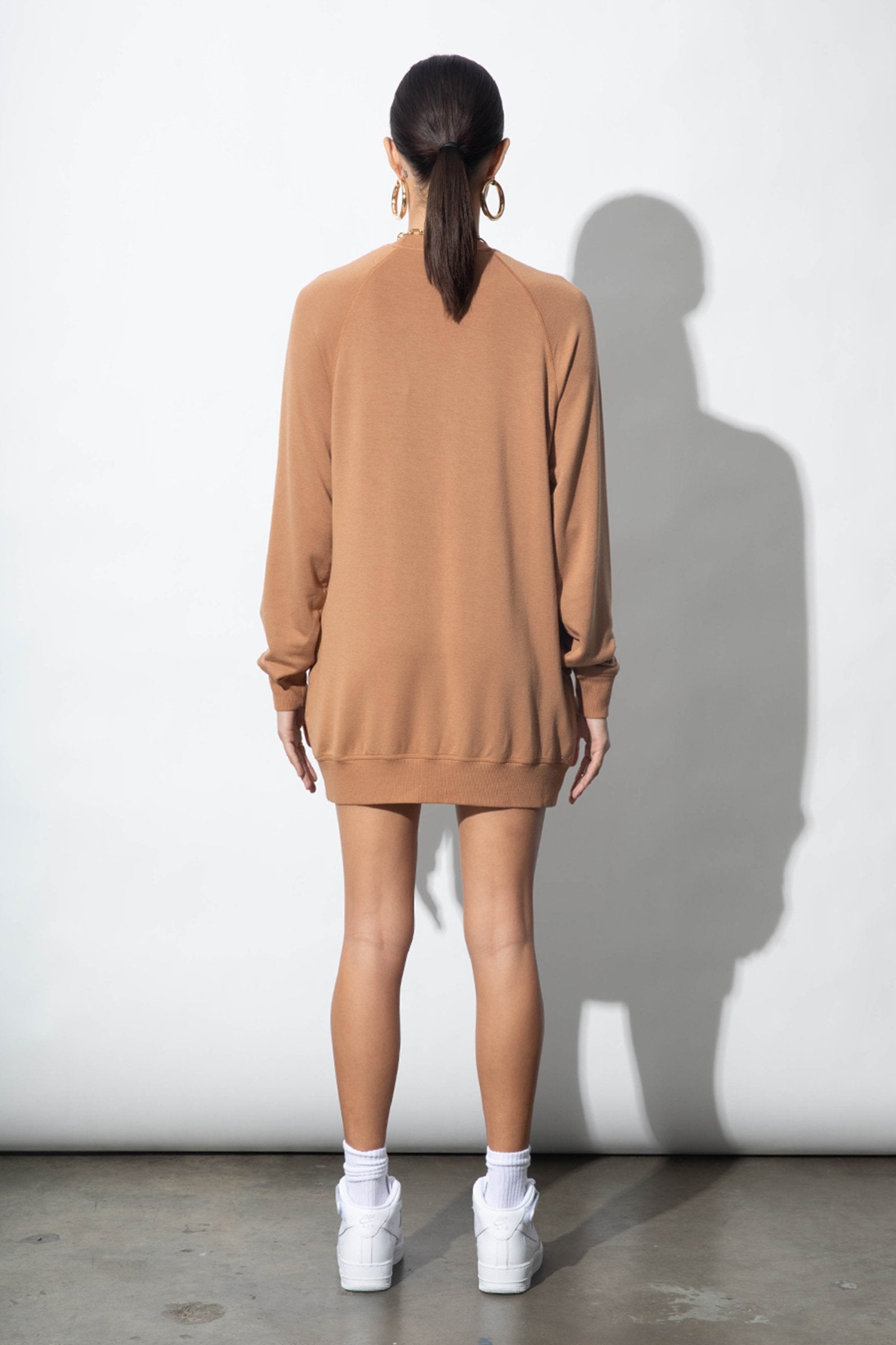 Bridget Camel Modal Ultrasoft Fleece Sweatshirt Dress | Parva Studios