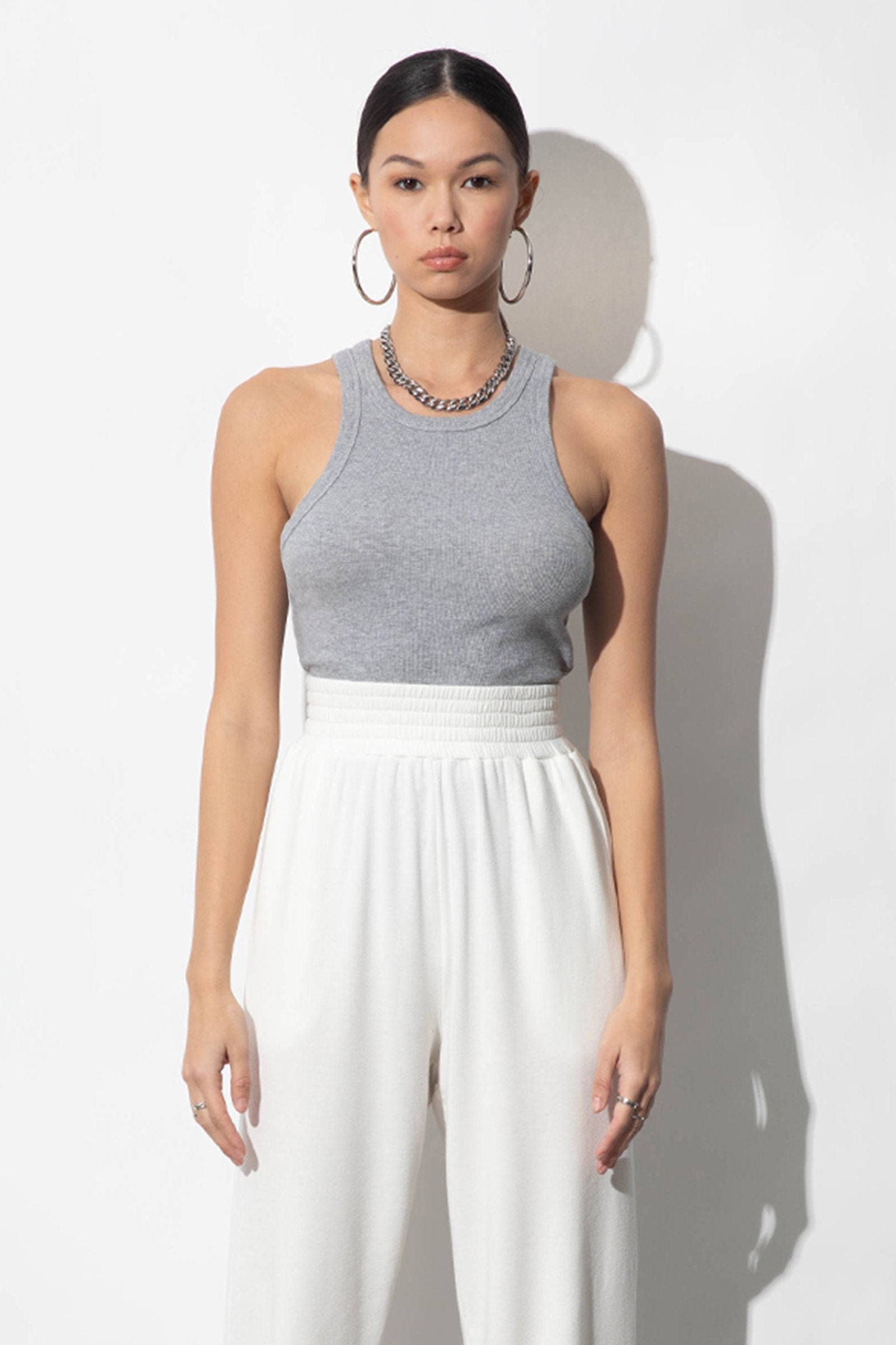 Jenny Heather Gray Cotton Rib Racer Tank | Parva Studios