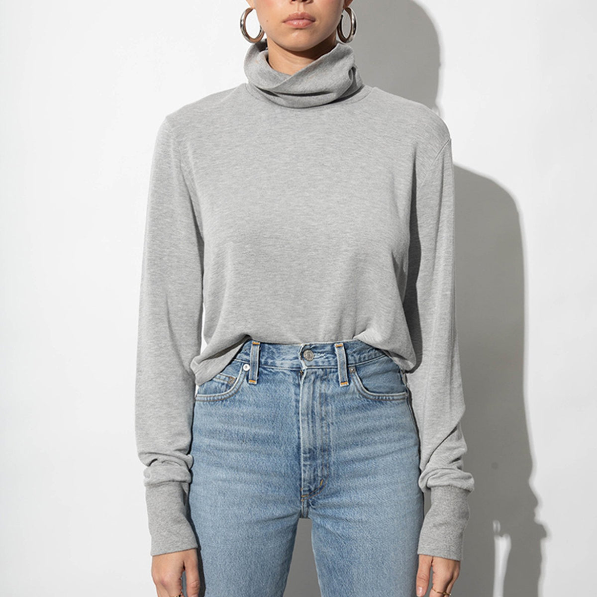 Keaton Ultrasoft Heather Gray Modal Fleece Turtleneck Top Parva Studios