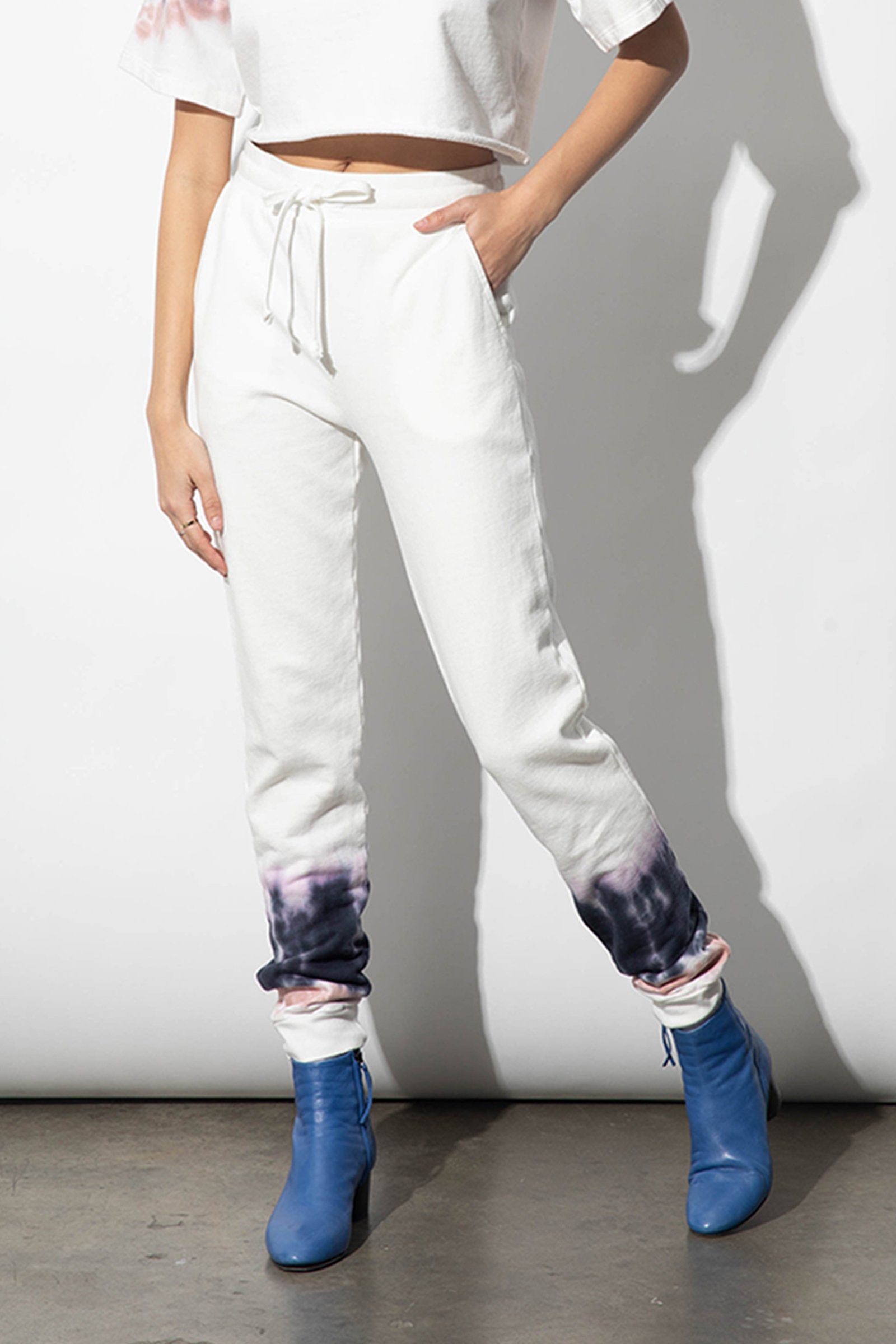 Ally Ivory Tie Dye Organic Cotton French Terry High Waisted Jogger  | Parva Studios