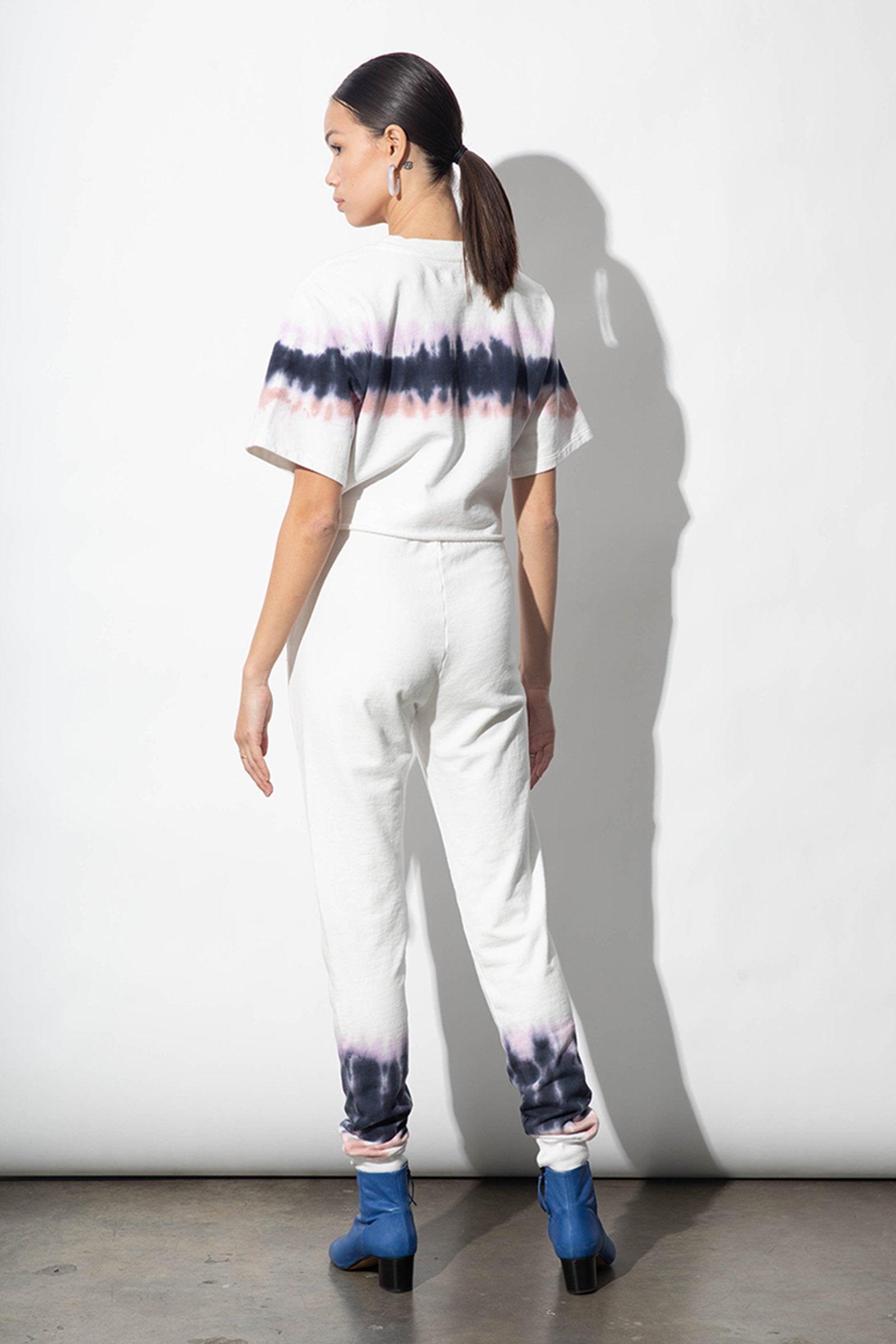 Ally Ivory Tie Dye Organic Cotton French Terry High Waisted Jogger  | Parva Studios
