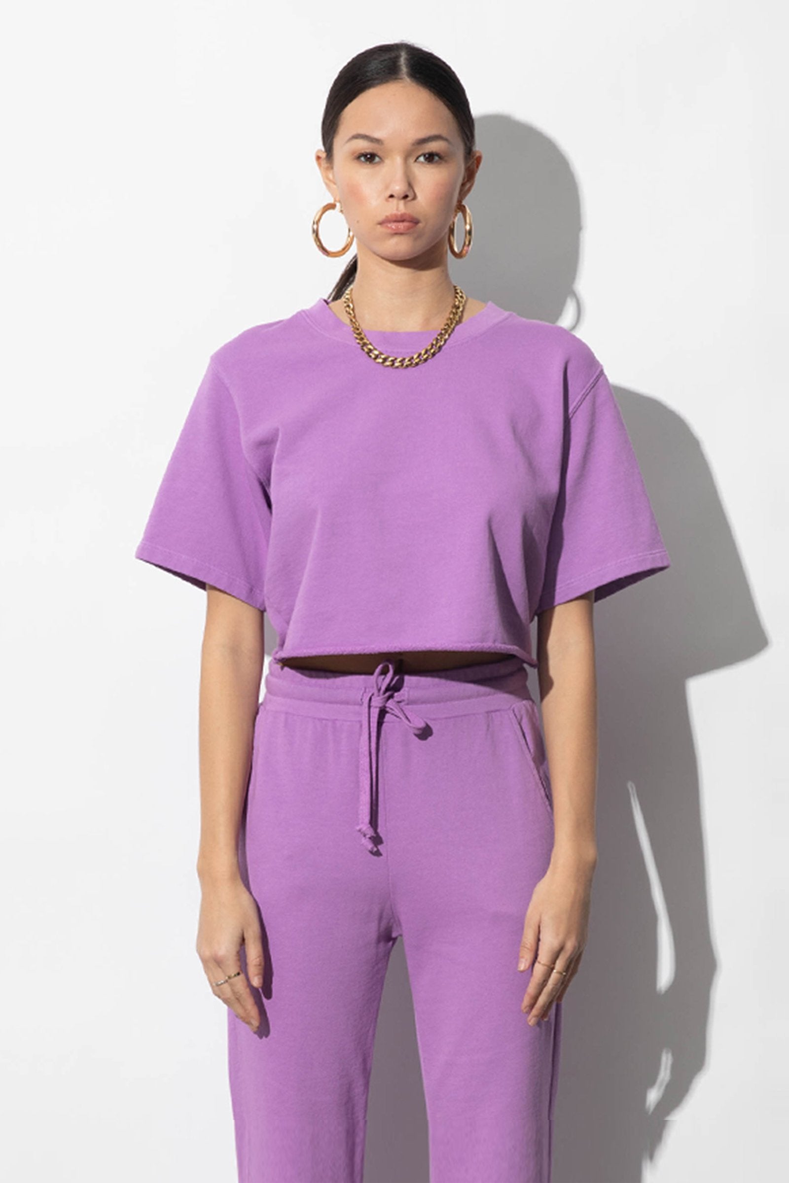 Ally Lavender Orchid Organic French Terry Crop Top  | Parva Studios