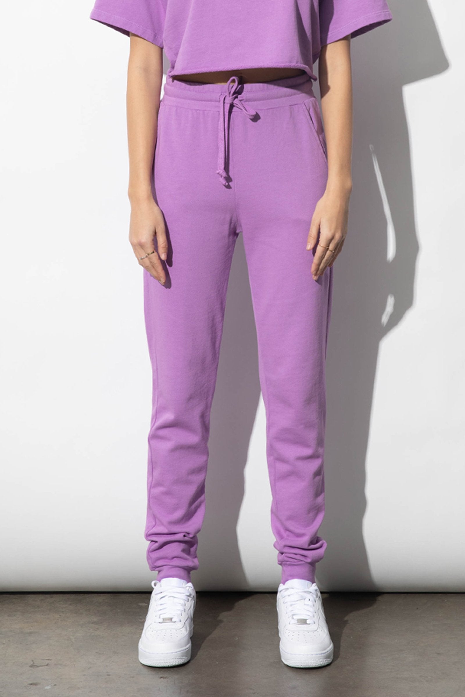 Ally Lavender Orchid Organic Cotton French Terry High Waisted Jogger  | Parva Studios