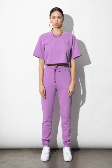 Ally Lavender Orchid Organic Cotton French Terry High Waisted Jogger  | Parva Studios